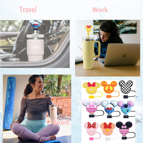 9 pcs Silicone Straw Covers Cap for Stanley 20 30&40 Oz Cup,10mm Diameter Different Cute Mouse Ears Straw Toppers for Stanley 40Oz Tumbler, Dust-P...
