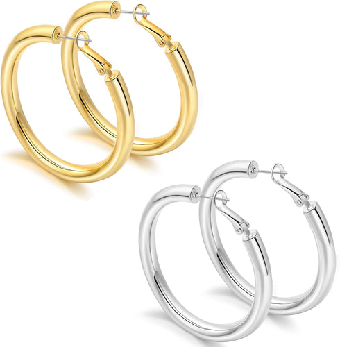 sovesi Chunky Gold Hoop Earrings for Women with 925 Sterling Silver Post, 14K Gold Plated Small Thick Gold Hoops Earrings for Women...