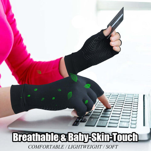 2 Pairs Copper Arthritis Gloves for Carpal Tunnel Pain Relief, Compression Gloves to Alleviate Hand Pain,Swelling,Fingerless Typing Gloves for Rhe...