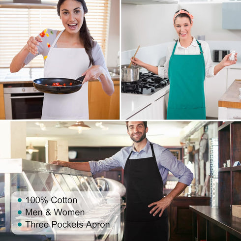 2 Pack 3 Pockets 100% Cotton Adjustable Bib Apron Chef Kitchen Cooking Aprons for Women Men, Red...