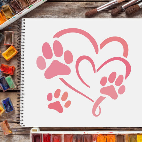 FINGERINSPIRE Footprint Heart Stencils Decoration Template 11.8x11.8 inch Plastic Animal Footprint Drawing Painting Stencils Square Reusable Stenc...