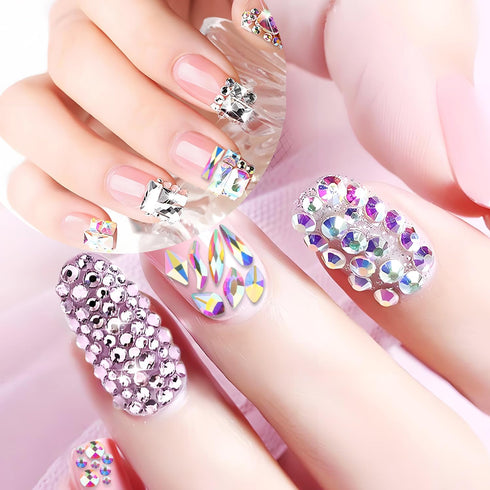 AD Beads 300 Pieces Flat Back Gems 11 Shapes Crystal Rhinestones 12 Sizes Rhinestones for Crafts Nail Face Art Clothes Shoes Bags DIY(Clear AB)...