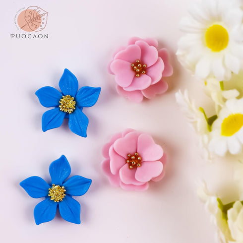 Puocaon Petal Polymer Clay Cutters - 20 Pcs Petal Clay Cutters for Polymer Clay Earrings, 30 Pcs Pistil Brass Charms 4 Petal Texture Clay Molds fo...