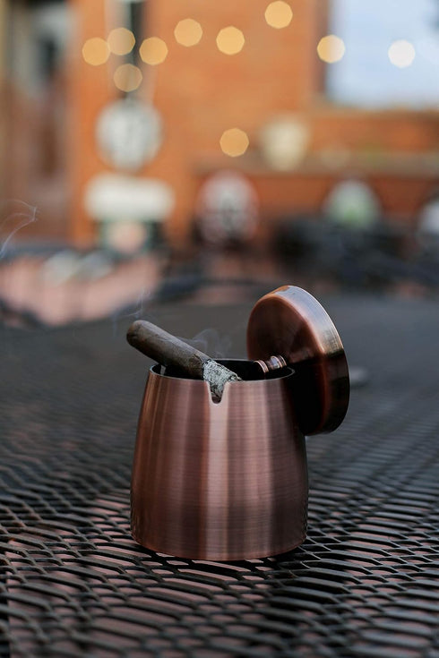 Cigarette&Cigar Smokers Waterproof Windproof Indoor Outdoor Ashtray with Lid-Large Heavy Weighted Stainless Steel Tobacco Ash Tray for Outside Pat...