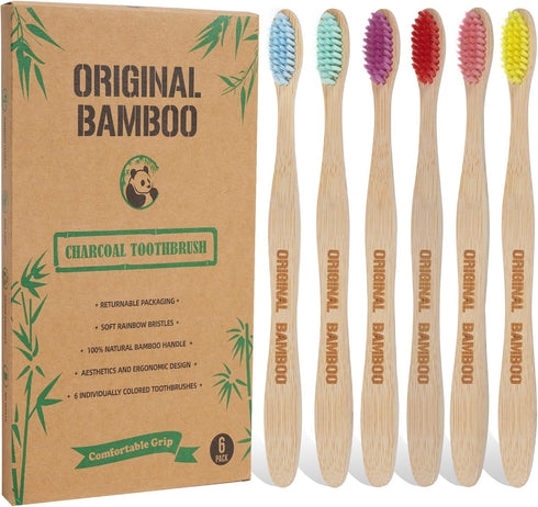 Toothbrushes, BPA Free Soft Bristles 6 Pack Biodegradable Eco-Friendly Sustainable Natural Bamboo Charcoal Tooth Brush for Dental Hygiene Gum Care...