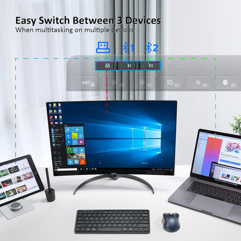 Multi-Device Bluetooth Keyboard Compact Slim Wireless Keyboards Compatible with Windows, Mac, Android, iPad, Phone – Easy-Switch up to 3 Devices, ...