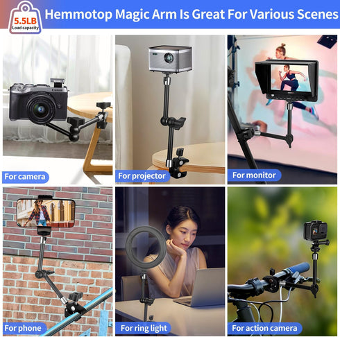 Magic Arm Camera Mount 11inches with Super Clamp,Articulating Arm Load Capacity 6lbs,Camera Mounts & Clamps with 1/4" and 3/8" Threads for LCD Mon...