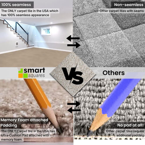 Smart Squares Easy Street Premium Made in The USA Carpet Tiles 8x8 Inch, Soft Padded, Seamless Appearance, Peel and Stick for Easy DIY Installatio...
