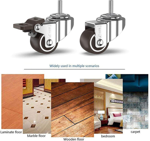 GBL 1" inch Small Caster Wheels with 2 Brakes + Screws M6x15mm - 90Lbs - Low Profile Castor Wheels with Brakes - Set of 4 No Floor Marks Silent Ca...