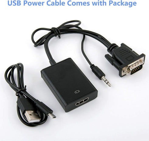 VGA to HDMI Adapter for Connecting Traditional VGA Interface Laptop, PC to HDMI Monitor or Projector, 1080P VGA Male to HDMI Female Converter with...