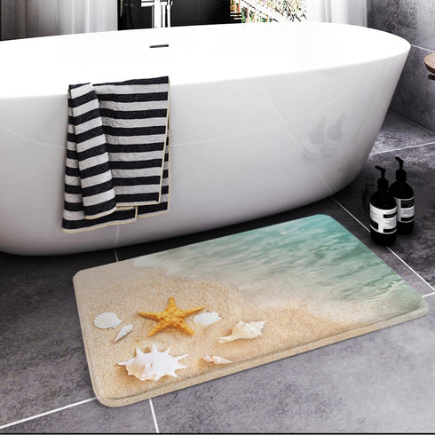 Britimes Bath Mat for Bathroom, Beach Starfish Sea Shell Washable Cover Floor Rug Carpets Floor Mat Bathroom Decorations 18x30 Inches for Kitchen ...