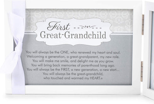 The Grandparent Gift Co. First Great - Grandchild Picture Frame- White Double Hinged Tabletop Photo Frame Holds 4"x6" Pictures or Ultrasounds- Inc...