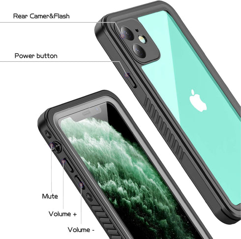 Compatible with iPhone 11 Waterproof Case, Built-in Screen Protector Full-Body Rugged Bumper Sealed Cover Shockproof Dustproof Waterproof Case for...