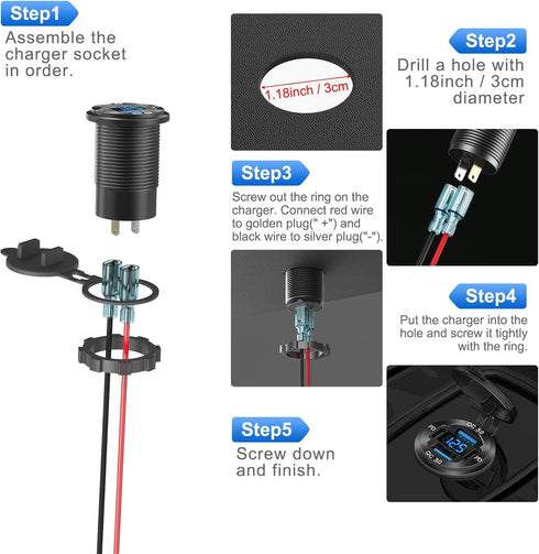 Upgraded 4 Port 12V USB Outlet Aluminum Charger, 78W Dual PD & QC Multiple USB Port for Car, USB C Cigarette Lighter Replacement 12 Volt Socket wi...