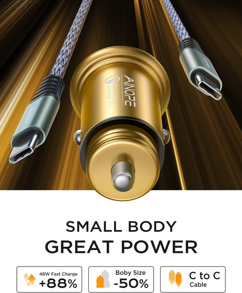 AINOPE USB C Car Charger 48W Super Mini All Metal Fast USB Car Charger Adapter Dual Port PD&QC 3.0 Compatible with iPhone 13 12 11 Pro Max X XR 8 ...