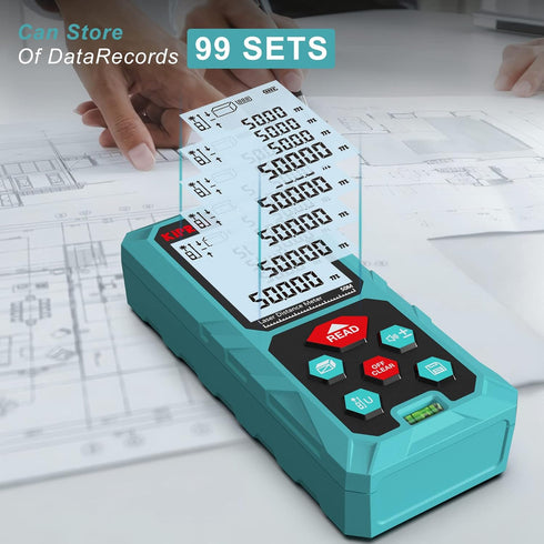 Laser Distance Measure 165 Feet with 2 Bubble Levels,M/in/Ft Unit Switching Backlit LCD,99 Sets Data Storage and Pythagorean Mode, Measure Distanc...