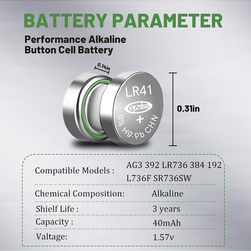 100 Pack LR41 AG3 Battery 392 384 192 SR41 L736 LR736 1.55V Button Coin Cell Batteries,Premium Alkaline Battery for Thermometer Watch...