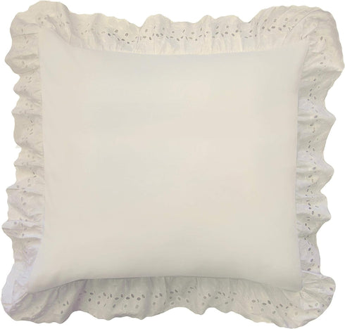 FRESH IDEAS Bedding Eyelet Ruffled Pillow Sham Euro, Ivory...