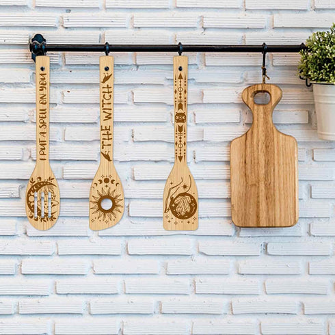 GLOBLELAND 6Pcs Magic Divination Bamboo Cooking Utensils Wooden Engraved Cooking Spoons Set Carving Kitchen Bamboo Spatula Set Wood Cooking Spoon ...