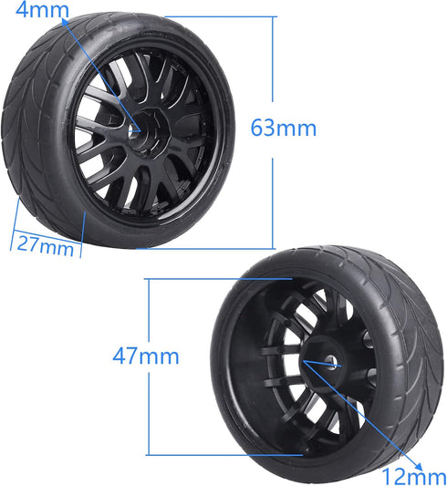 4PCS 1/10 RC On-Road Tires & Wheels 12mm Hex Preglued for Tamiya HSP HPI RC Racing Car...