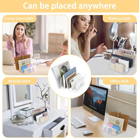 Acrylic Mail Organizer, 5 Compartments Desk File Holder, Clear Letter Folder Racks for Office Home School, Desktop Document Sorter for Bill, Noteb...