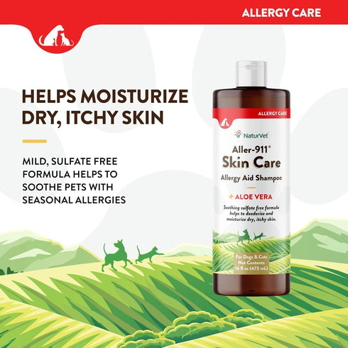 NaturVet Aller-911 Skin Care Allergy Aid Pet Shampoo With Aloe Vera – Pet Health Supplement Shampoo & Grooming Aid for Dermatitis, Dog Skin Allerg...