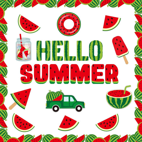 49 PCS Hello Summer Paper Bulletin Board Set Watermelon Classroom Decoration Back to School Cutouts Watermelon Bulletin Board Decor Classroom Deco...