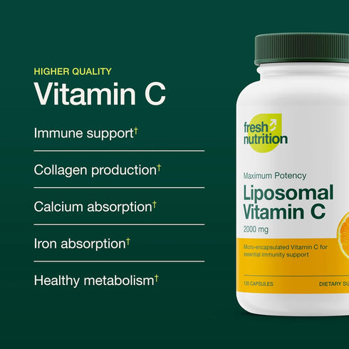 Fresh Nutrition Liposomal Vitamin C - 2000mg DNA Verified & Potent VIT C (from ascorbic acid)– Swallow or Pour Powder into a Drink, All Natural Ve...