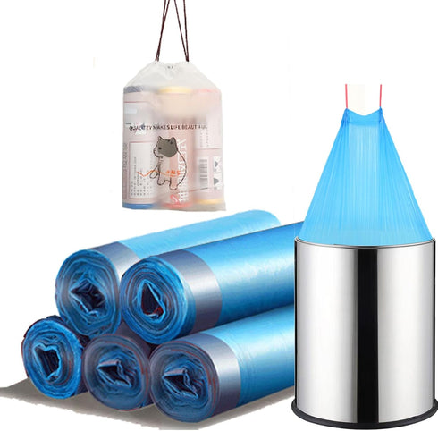 4 Gallon Trash Bag Drawstring Small Clear Trash Bags for Kitchen Bathroom Home Office 80 Count Pack of 5 Blue...