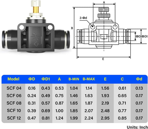 TAILONZ PNEUMATIC 4mm Tube OD Air Flow Control Valve with Push-to-Connect Fitting, in-Line Speed Controller Union Straight SCF-4 (Pack of 1)...