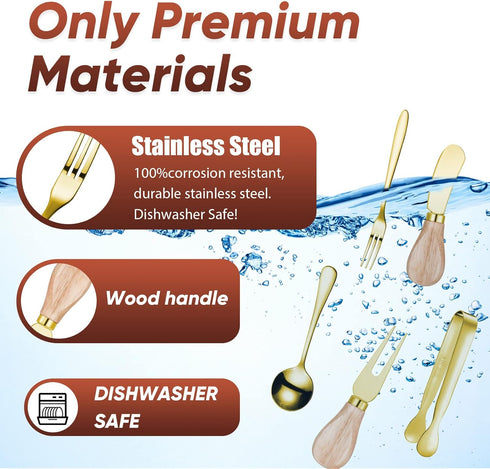 Charcuterie Board Accessories Spreader Knife Set Cheese Butter Spreader Knife Charcuterie Utensils with Wooden Handles Mini Serving Tongs Spoons F...