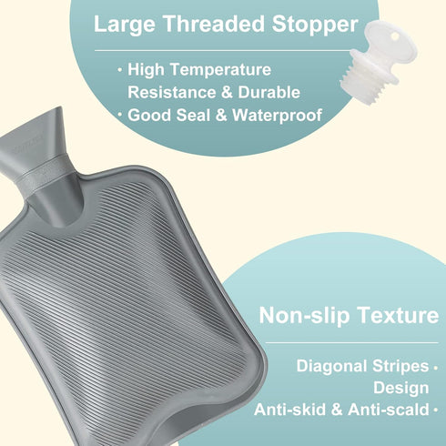 Hot Water Bottle with Soft Cover, 2L Classic Rubber Hot Water Bag for Menstrual Cramps, Feet Warmer, Neck, Shoulders Pain Relief, Hot Cold Pack Wo...