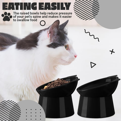 Zhehao 2 Pieces Plastic Raised Bowl Tilted 15 Degrees Elevated Cat Food and Water Bowls Set Anti Vomit Dog Kitten Food Dishes Pet for Cats and Sma...