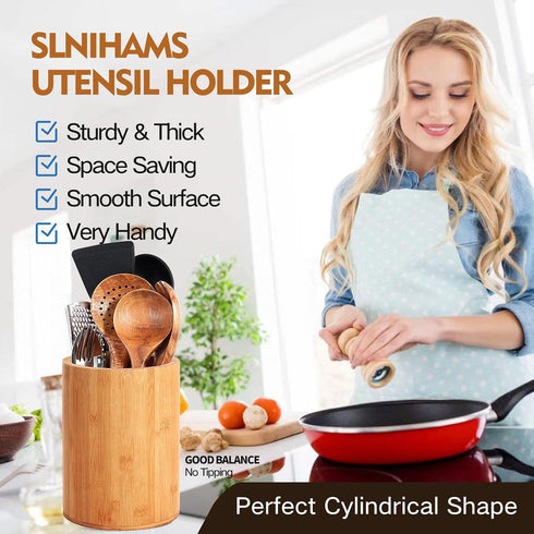 Bamboo Utensil Holder, Large Utensil Holders for Kitchen Counter, Bamboo Spoon and Chopstick Holder for Kitchen Decor, Flatware and Spatula Storag...