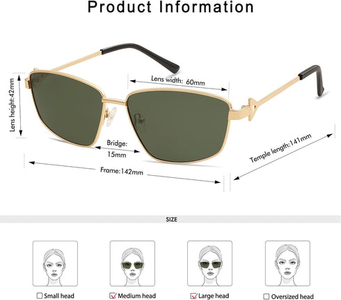 Retro Polarized Sunglasses Vintage Rectangular Metal Frame Sun Glasses AP3635...