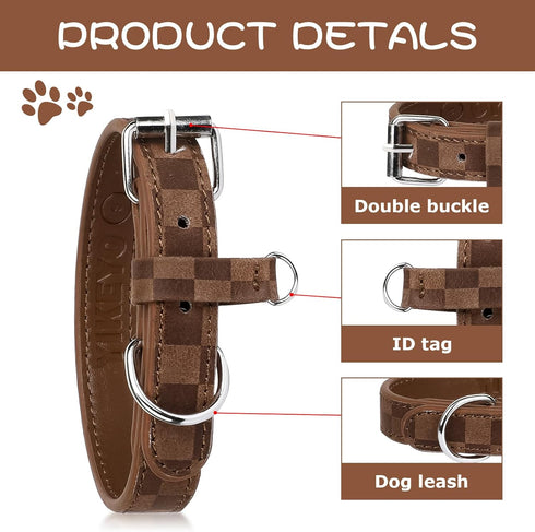 Dog Collar for Small Medium Large Dogs Pet Collars Girl Boy, PU Stamping Leather Plaid Dogs Collar Adjustable Chihuahua Teacup Yorkie Puppy Collar...