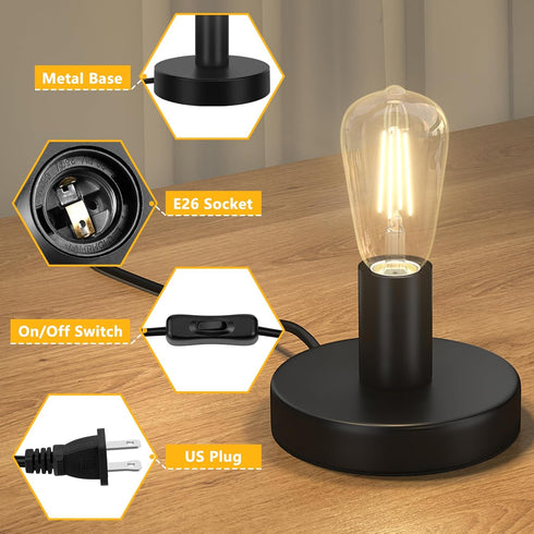 Licperron Table Lamp Base, E26 E27 Black Mini Desktop Night Stand Light without Shade, Small Short Metal Edison Bulb holder Desk Exposed Bulb Base...