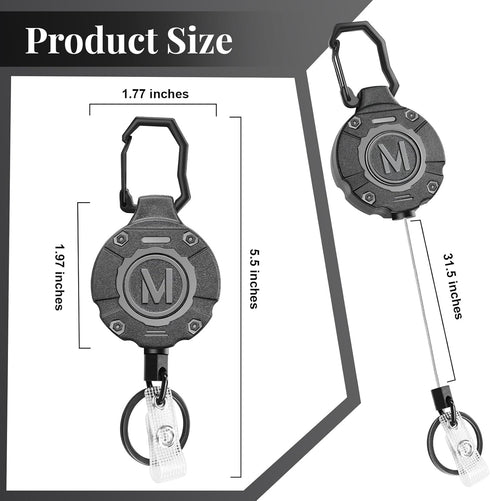 2 Pack Heavy Duty Retractable Keychain ID Badge Reels Retractable Carabiner Badge Holder with 31.5” Steel Cord, 9.0 oz...