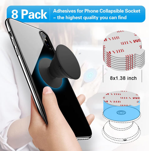 volport 8 Pack Sticky Adhesive Replacement for Socket Stand, 1.4 Inch Pops 3M Circle Heat Resistant Double Sided Clear White High Bond Tape Extra ...