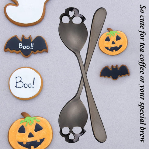 304 Stainless Steel Sugar Tea Skull Spoons, Coffee Stirring Slotted Metal Spoon, Espresso Spoons for Dessert, Cake (Set of 4 Mixed colors)...