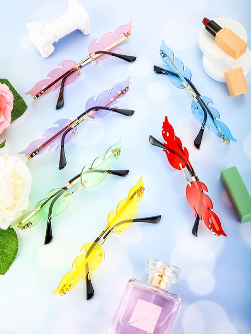 6 Pairs Fire Flame Sunglasses Novelty Flame Glasses Pack Rimless Fire Shaped Sunglasses for Women Men...