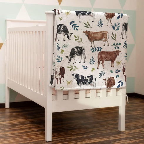 Milk Dairy Cow Farm Animal Leaves Baby Boy Girl Blanket, Neutral Western Flannel Fleece Nursery Bed Swaddle Receiving Blankets, Soft Lightweight T...