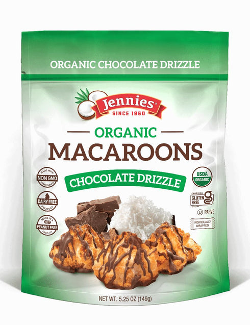 Jennies Organic Chocolate Drizzle Coconut Macaroons, 5.25oz | Dairy Free | Gluten Free | Peanut Free | Individually Wrapped...