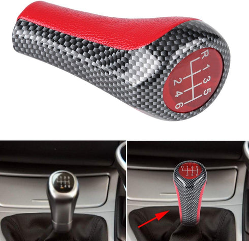 Dweekiy Gear Shift Knob, Red&Carbon Fiber 6 Speed Gear Shift Knob Head for X1 X3 X5 E60 E61 E65 E83 E84 E90 E91 E92...