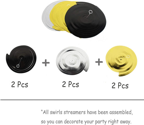 LINGTEER Happy 17th Birthday Decorations - 12 Pcs Birthday Black & Gold Foil Swirls Streamer Set,Cheers to Seventeen Years Old Bday Party Gift Dec...