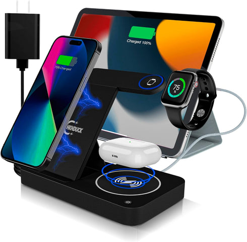 4 in 1 Wireless Charging Station for iPad, iPhone, Apple Watch & AirPods - Wireless Charger for iPhone Series 15/14/13/12/11 - Apple iWatch Series...