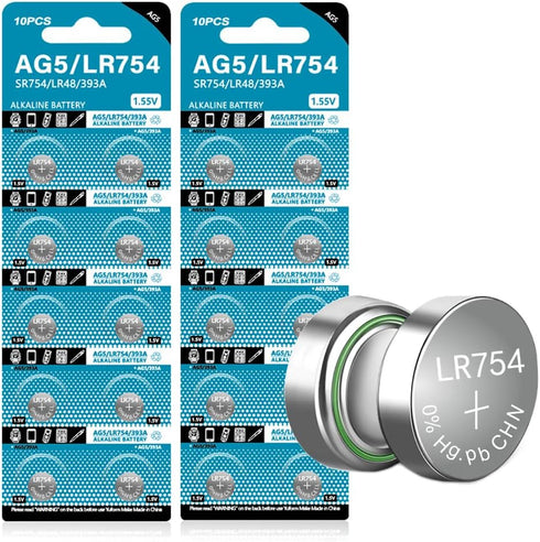 Cotchear 20pcs AG5 Button Cell Battery 1.5V 393A LR754 SR48 AG5 Alkailine Coin Batteries...