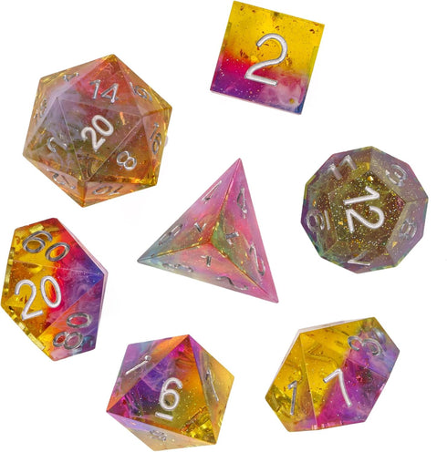 Cusdie Sharp Edges DND Dice, 7 PCs D&D Dice, Handcrafted Polyhedral Dice Set, for Role Playing Game MTG Pathfinder(Colorful Yellow/Red/Blue)...