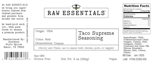 Taco and Burrito Seasoning - Savory and Warm - Use to Season Beef, Chicken, Pork or Veggies - Great to use for Tacos, Quesadillas, Burritos, Nacho...