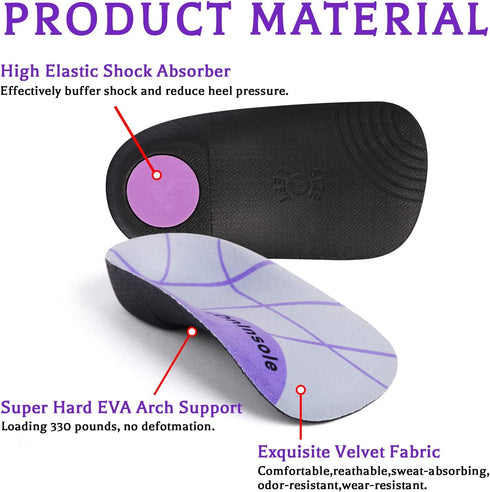 High Arch Support Insoles, 3/4 Length Orthotic Inserts for Plantar Fasciitis, Flat Feet, Over-Pronation, Relief Heel Spur Pain...